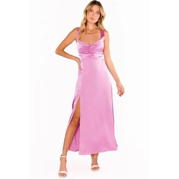 Show Me Your Mumu Mina Midi Dress Purple Pink Luxe Satin XL NWT - Picture 5 of 10